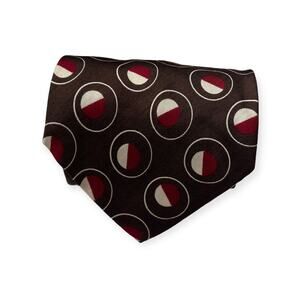 Polo Ralph Lauren Brown Red White Circle Dot Pattern 100% Silk Neck Tie